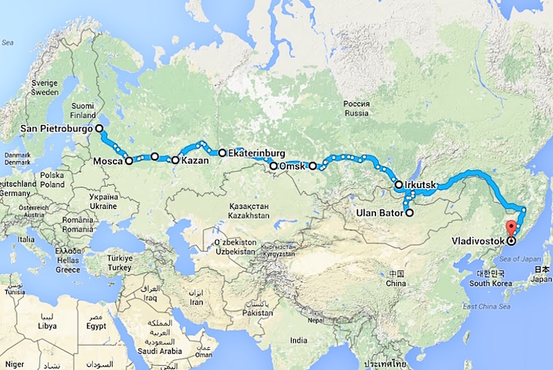 Mappa della mia Transiberiana del 2008: da San Pietroburgo a Vladivostok passando per Baikal e Mongolia